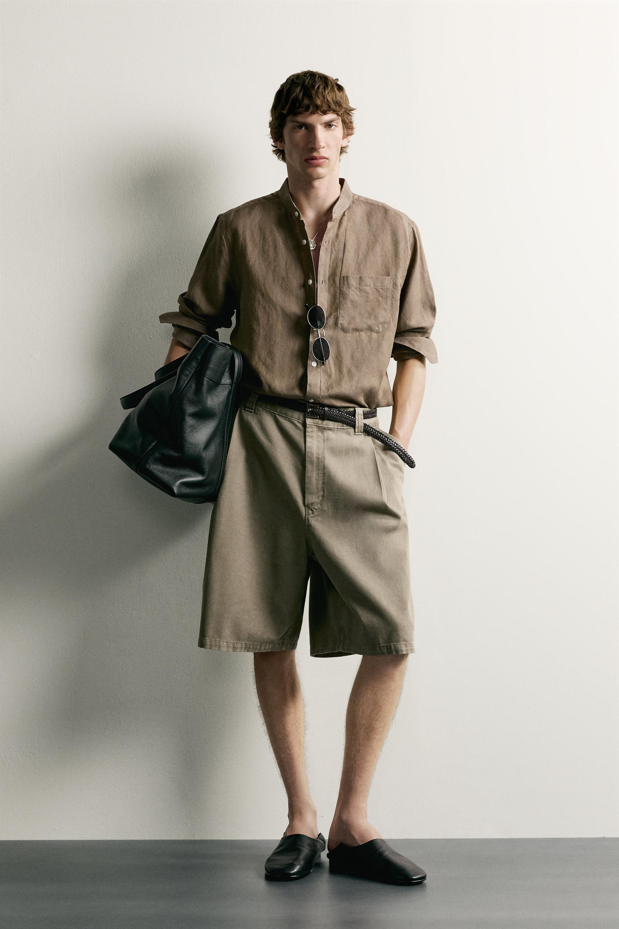 Wide-Leg Pleated Bermuda Shorts